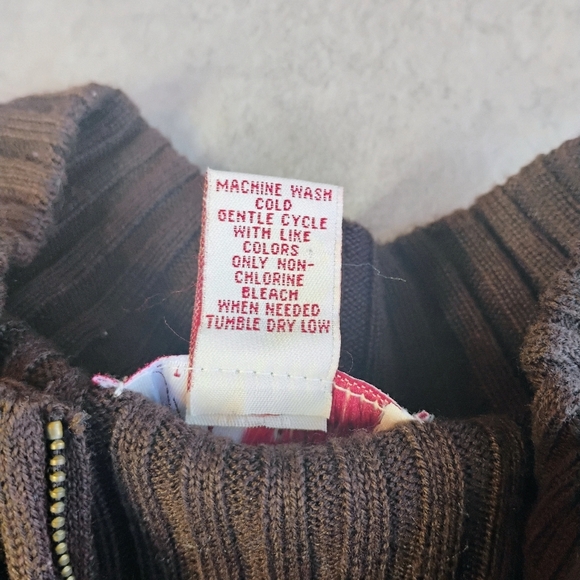 JM Collection Brown Ribbed Knit Velvet Zip Up Cardigan Sweater Size Medium - Picture 6 of 10